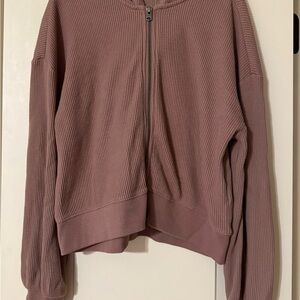 Abercrombie & Fitch Mauve Zip-Up Waffle Knit Jacket